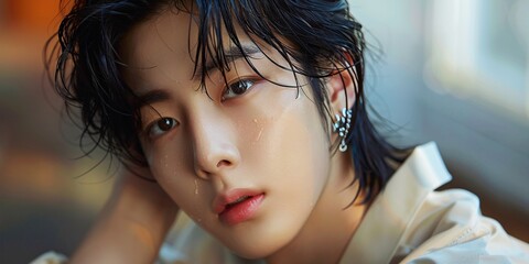 Fototapeta premium Intense Portrait of K-pop Idol Boy