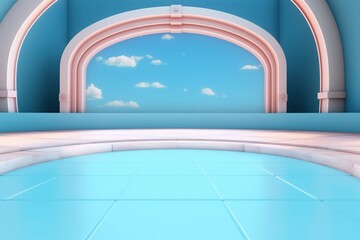 Fototapeta premium Minimalist architectural archway with a blue sky view.