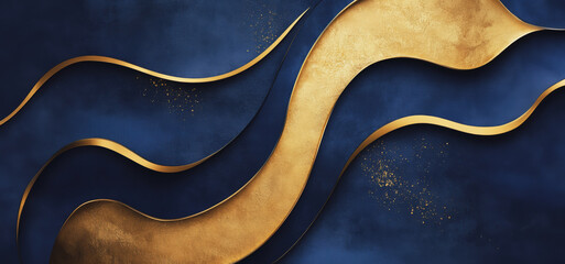 Obraz premium Elegant Golden Waves on Deep Blue Background in Contemporary Art Design