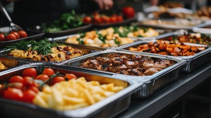 Obraz premium Catering buffet food indoor in restaurant with grilled meat