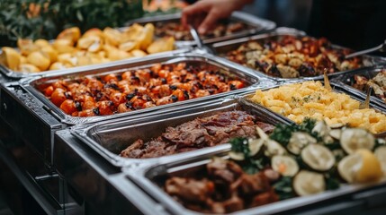 Obraz premium Catering buffet food indoor in restaurant with grilled meat