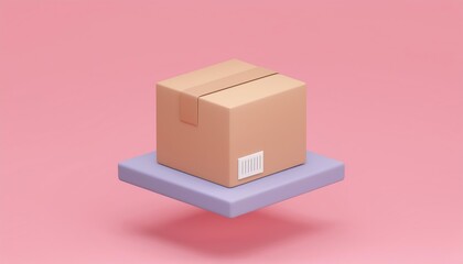 Fototapeta premium A brown cardboard box sits on a purple platform