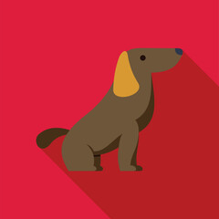 Simple illustration of a brown dog sitting on a red background