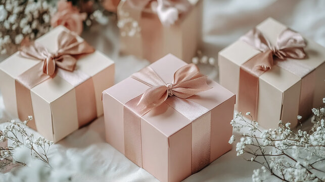 Bridesmaid proposal boxes with personalized gifts.Highly detailed , 8K