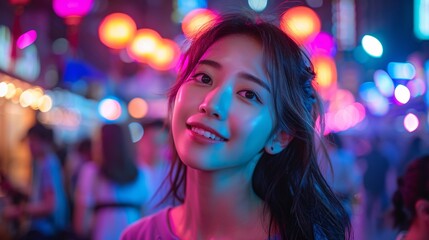 Half-body portrait of a K-pop idol fan with vibrant lights