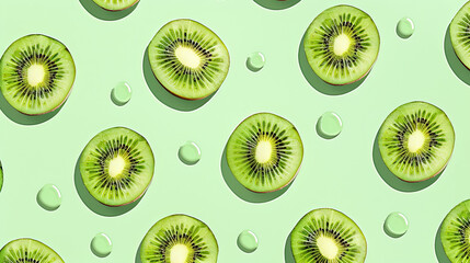 Fototapeta premium Seamless pattern with kiwi on pastel green background