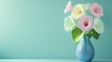 Obraz premium Vase with morning glory on soft green background