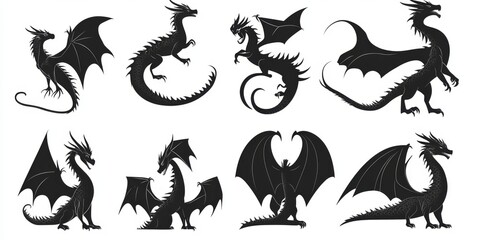 Fototapeta premium legant Dragon Silhouettes: Dynamic Vector Illustrations for Chinese Zodiac and Lunar New Year Celebrations. Versatile Graphic Elements Perfect for Marketing, Advertising, 2024，new year