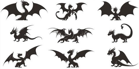 legant Dragon Silhouettes: Dynamic Vector Illustrations for Chinese Zodiac and Lunar New Year Celebrations. Versatile Graphic Elements Perfect for Marketing, Advertising, 2024，new year