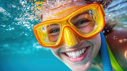 Fototapeta premium Woman enjoying beachside snorkeling, vacation, travel Background