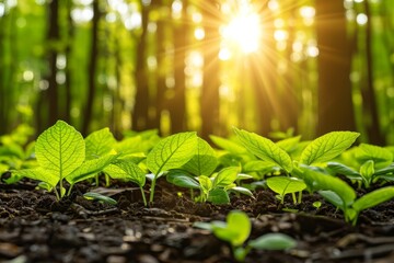 Sunlight Piercing Through Dense Forest Canopy Highlighting Vibrant Undergrowth