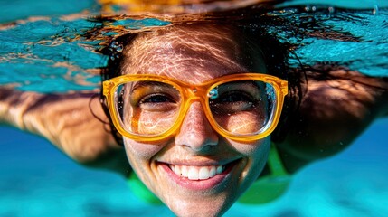 Fototapeta premium Woman swimming in the sea, vacation, travel Background