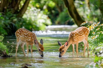 Graceful Deer Drinking from Serene River