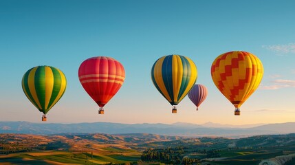 Obraz premium Wanderlust, colorful hot air balloons, sunrise Background