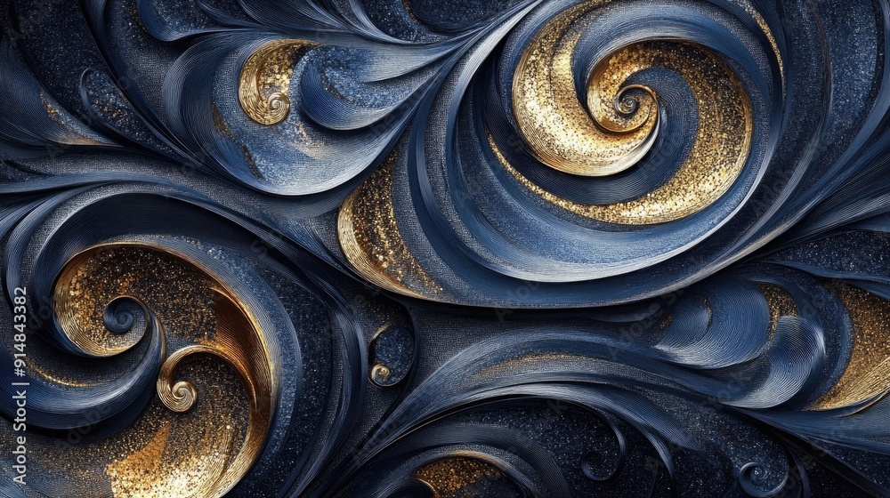 Poster mesmerizing abstract swirl patterns with shimmering metallic threads embroidered modern and shiny de