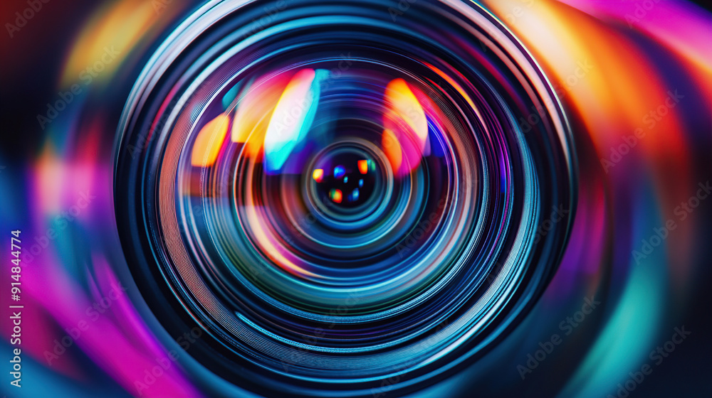 Wall mural abstract camera lens with colorful reflections and blur