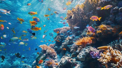 Vibrant Coral Reef with Colorful Fish and Sunlight