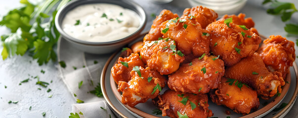 Crispy Fried Chicken Wings with Ranch Dressing - Food Photography