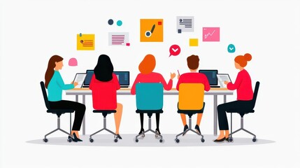 Obraz premium Team engagement, group project planning, flat design illustration