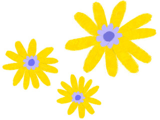 Yellow Flowers Crayon Drawing, Textured Illustration, Floral Element, Oil Pastel Art