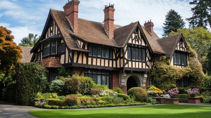 Tudor-Style House with Lush Garden