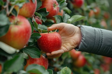 Picking a Red Apple from a Branch
