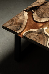 Expensive vintage furniture. The table is covered with epoxy resin and varnished. Luxury quality...