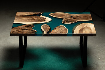Expensive vintage furniture. The table is covered with epoxy resin and varnished. Luxury quality...