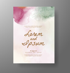 Wedding invitation with Abstract splashed watercolor background