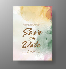 Wedding invitation with Abstract splashed watercolor background