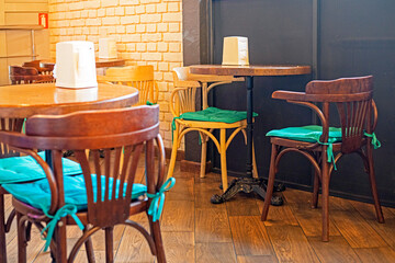 stylish interior in a cafe with modern eco furniture