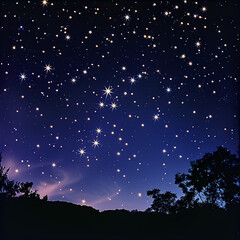 The stars in the night sky twinkle brightly, dark blue sky.