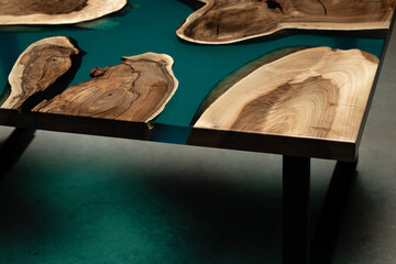 Expensive vintage furniture. The table is covered with epoxy resin and varnished. Luxury quality...