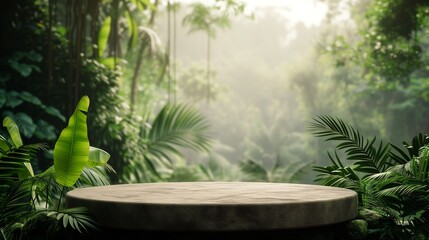 Wooden Platform in Lush Tropical Rainforest