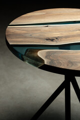 Expensive vintage furniture. The table is covered with epoxy resin and varnished. Luxury quality...