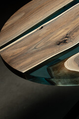 Expensive vintage furniture. The table is covered with epoxy resin and varnished. Luxury quality...