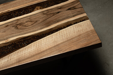 Expensive vintage furniture. The table is covered with epoxy resin and varnished. Luxury quality...