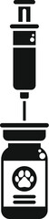 Black silhouette icon of a syringe taking medicine from an animal vaccine bottle