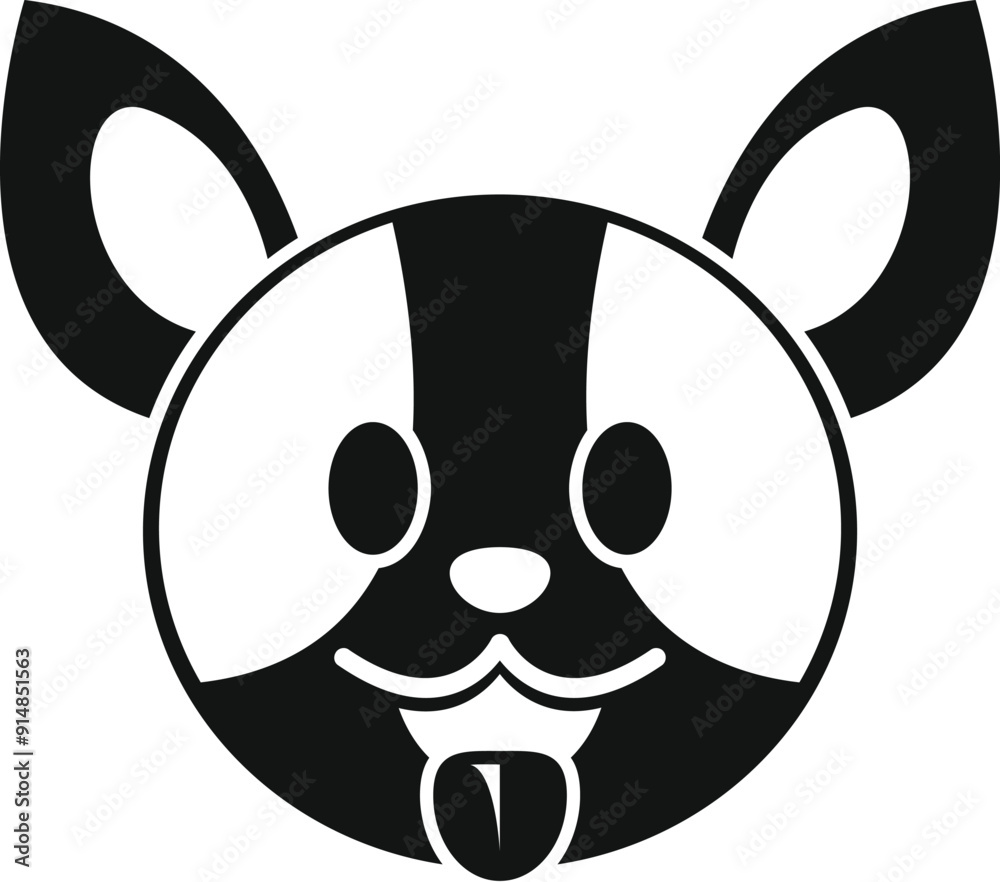 Wall mural Cute dog face showing tongue icon in simple style on a white background