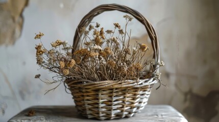 Decorative basket with dried plants