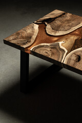 Expensive vintage furniture. The table is covered with epoxy resin and varnished. Luxury quality...