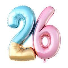 Number 26, twenty six balloon isolated on a transparent background