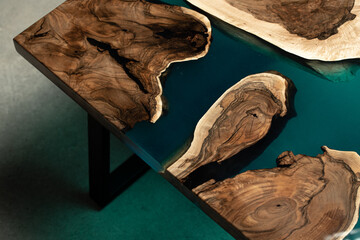 Expensive vintage furniture. The table is covered with epoxy resin and varnished. Luxury quality...