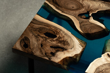 Expensive vintage furniture. The table is covered with epoxy resin and varnished. Luxury quality...