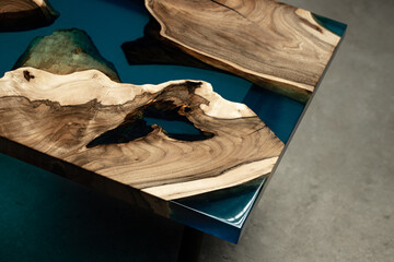 Expensive vintage furniture. The table is covered with epoxy resin and varnished. Luxury quality...