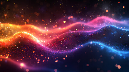 Fototapeta premium Luminous rainbow wavy line light line, rainbow wave lights , rainbow stars dust trail sparkling particles isolated