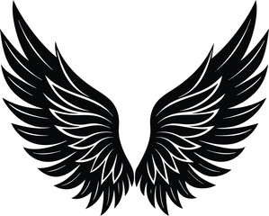 Fototapeta premium Black Angel wings silhouette with white background 