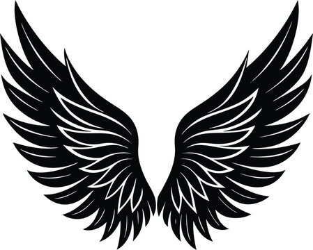 Black Angel wings silhouette with white background

