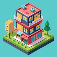 isometric city building a multi-story house