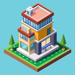 isometric city building a multi-story house